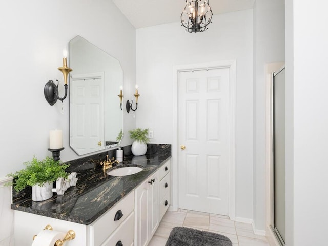 2606 Boulder Way, Burnsville, MN 55337 - full bath featuring vanity, a shower stall, and a chandelier