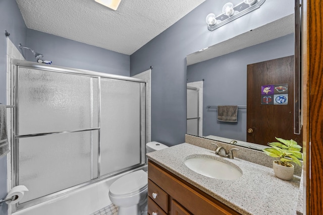 30675 Park St Unit 209, Lindstrom, MN 55045 - bathroom with vanity, a textured ceiling, and shower / bath combination with glass door
