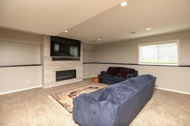 3875 Virgo Ln SW, Rochester, MN 55902 - living area with carpet, recessed lighting, and a fireplace