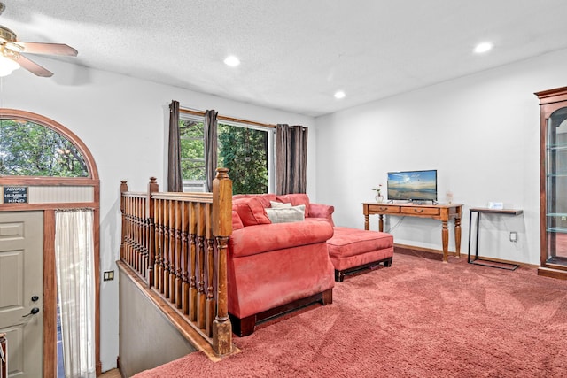 5781 Needham Ave NE, Saint Michael, MN 55376 - carpeted living room featuring recessed lighting, ceiling fan, and a textured ceiling