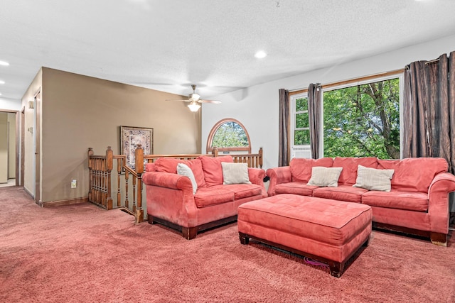 5781 Needham Ave NE, Saint Michael, MN 55376 - living area with carpet, recessed lighting, a textured ceiling, and ceiling fan