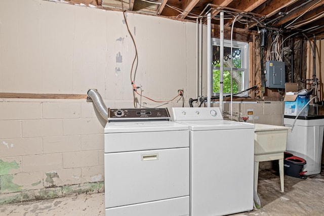 5781 Needham Ave NE, Saint Michael, MN 55376 - laundry area featuring electric panel, independent washer and dryer, and concrete block wall