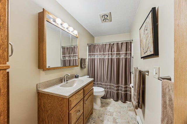 487 Lois Ln, Lino Lakes, MN 55014 - full bath featuring vanity, stone finish flooring, and a shower with shower curtain