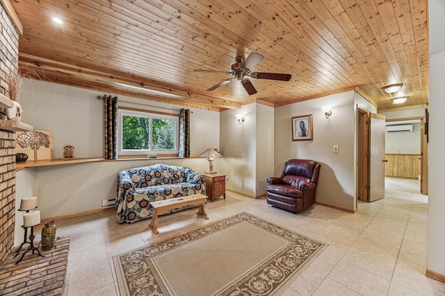 487 Lois Ln, Lino Lakes, MN 55014 - sitting room featuring ceiling fan, wood ceiling, tile patterned flooring, and a baseboard heating unit