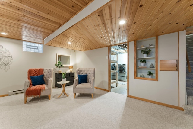 1228 Palace Ave, Saint Paul, MN 55105 - living area with separate washer and dryer, carpet, stairs, recessed lighting, and a baseboard heating unit