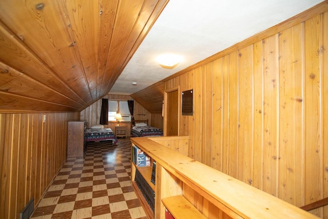 1705 California Ave E, Saint Paul, MN 55106 - bonus room with tile patterned floors, wooden walls, lofted ceiling, and wood ceiling