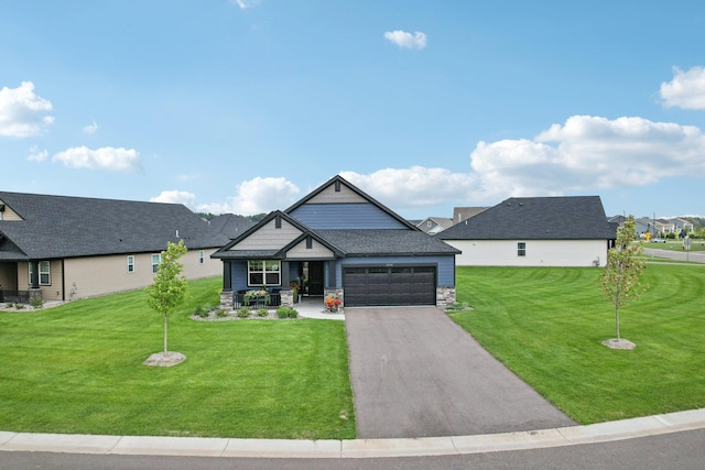 15101 Quince St NW, Andover, MN 55304 - craftsman inspired home featuring a front lawn, stone siding, asphalt driveway, and an attached garage