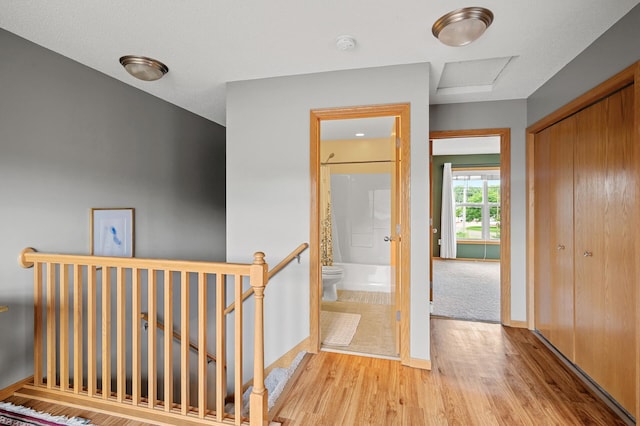 1358 Phalen Blvd, Saint Paul, MN 55106 - hallway featuring an upstairs landing and wood finished floors
