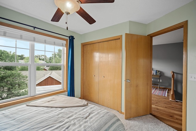 1358 Phalen Blvd, Saint Paul, MN 55106 - carpeted bedroom featuring multiple windows, a closet, and ceiling fan