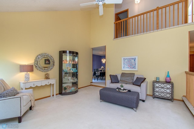 2902 24th Ave S, Fargo, ND 58103 - carpeted living room featuring a ceiling fan and a towering ceiling