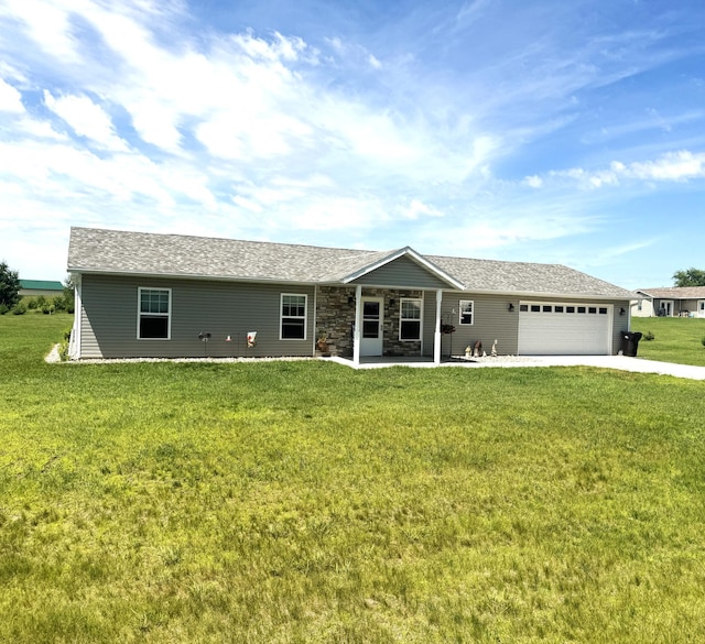 46313 St Lawrence Dr, Otto Twp, MN 56573 - single story home featuring a garage, concrete driveway, a front lawn, and a patio