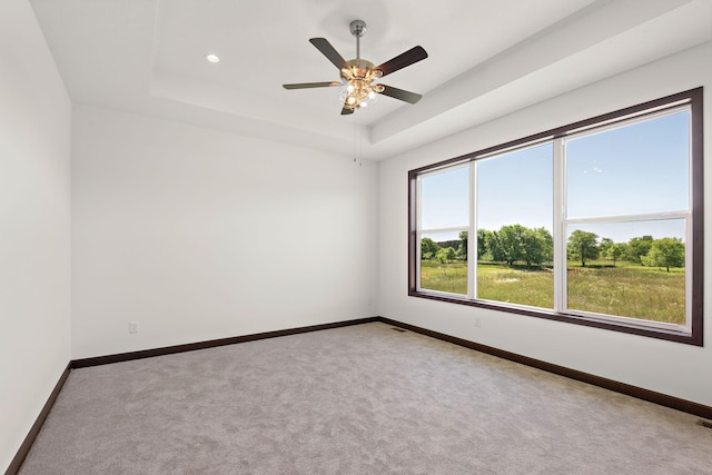 11039 285th Ave, Zimmerman, MN 55398 - unfurnished room featuring a raised ceiling, carpet floors, a ceiling fan, and recessed lighting