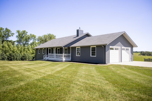 66182 310th Ave, Lake City, MN 55041 - view of front facade with covered porch, a chimney, an attached garage, driveway, and a front yard