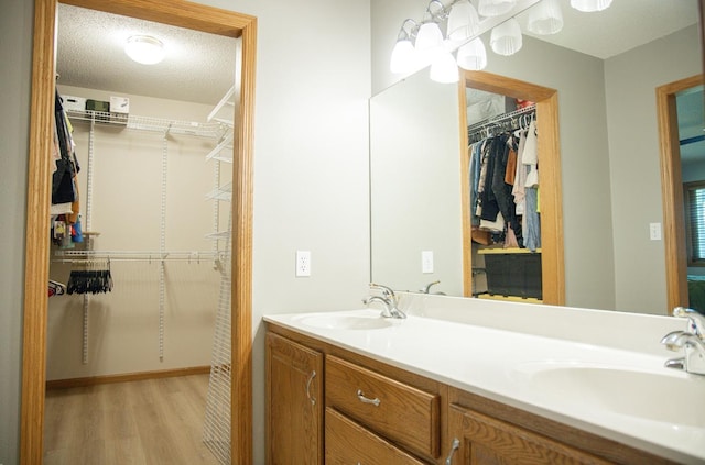 66182 310th Ave, Lake City, MN 55041 - bathroom featuring wood finished floors, double vanity, and a walk in closet