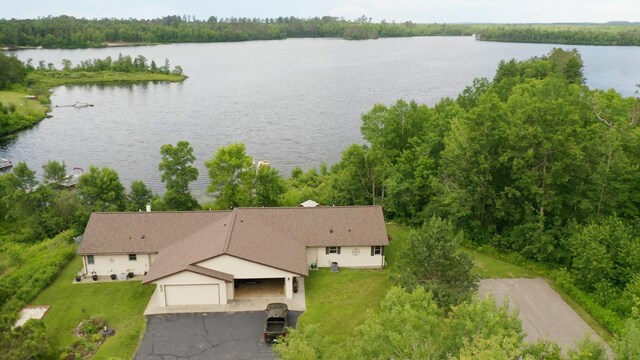 410 Pospeck Ln, Hoyt Lakes, MN 55750 - view from above of property featuring a large body of water and a heavily wooded area