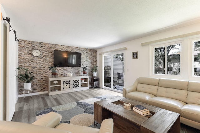 12190 Drake St NW, Coon Rapids, MN 55448 - living area featuring wood finished floors and a barn door