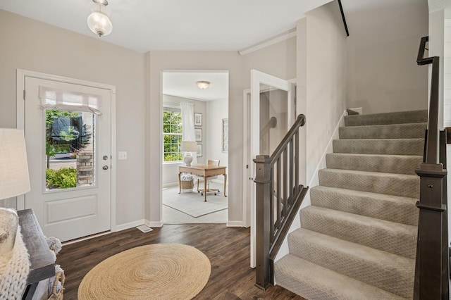3702 112th Cir NE, Blaine, MN 55449 - entrance foyer with dark wood-style floors and stairs
