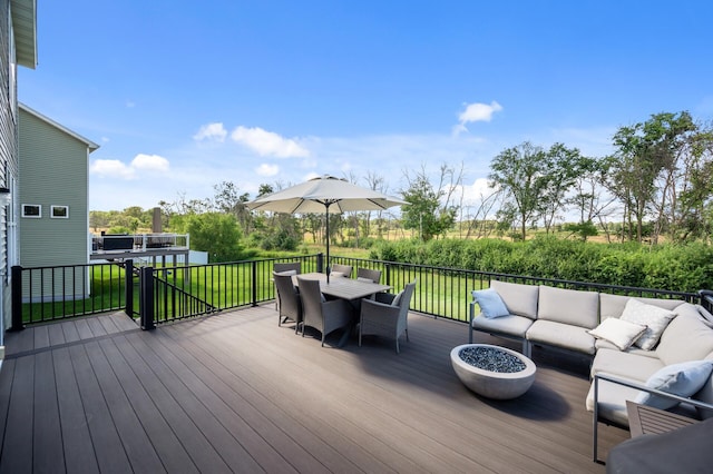 3702 112th Cir NE, Blaine, MN 55449 - wooden deck with an outdoor living space, outdoor dining space, and a yard