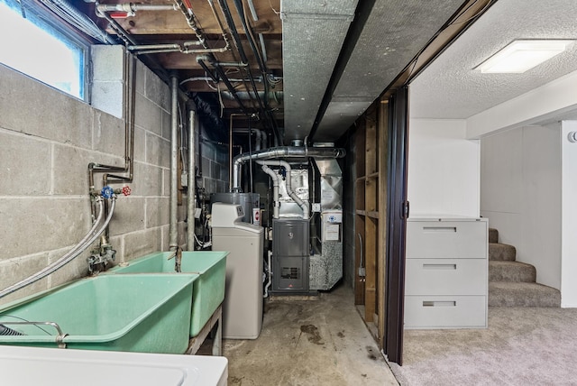 6925 Colorado Ave N, Brooklyn Park, MN 55429 - below grade area featuring washer / dryer, stairway, and heating unit