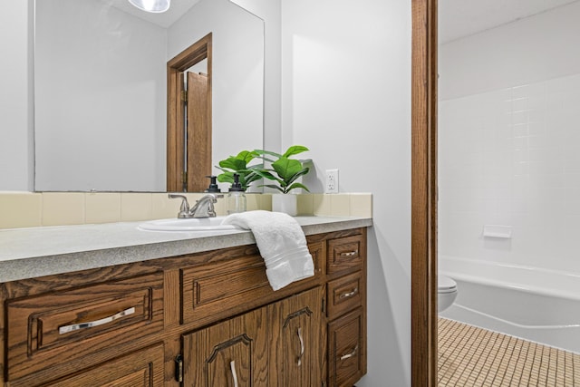 7401 River Shore Ln, Champlin, MN 55316 - bathroom featuring vanity, tile patterned flooring, and tub / shower combination