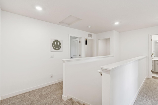 11121 Balsam Pointe Trl, Dayton, MN 55327 - hall with an upstairs landing, carpet floors, and recessed lighting