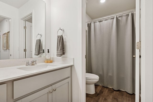 11121 Balsam Pointe Trl, Dayton, MN 55327 - bathroom with vanity, wood finished floors, and a shower with curtain