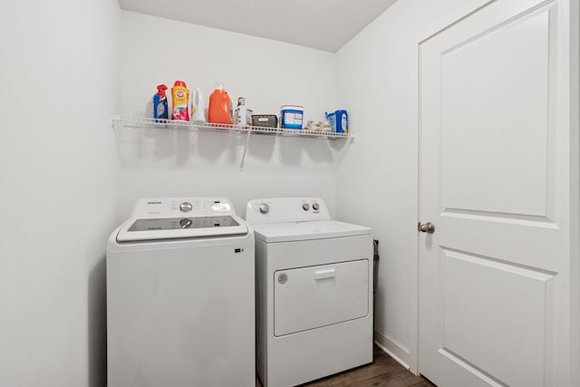 11121 Balsam Pointe Trl, Dayton, MN 55327 - laundry area featuring washer and clothes dryer and dark wood-type flooring