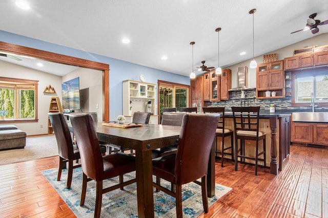 1962 72 1/2 St, Centerville, MN 55038 - dining space with ceiling fan, light wood-style flooring, lofted ceiling, and recessed lighting