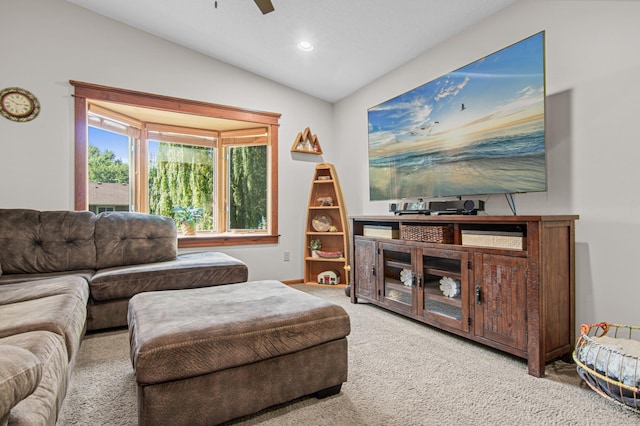 1962 72 1/2 St, Centerville, MN 55038 - carpeted living area with vaulted ceiling, ceiling fan, and recessed lighting