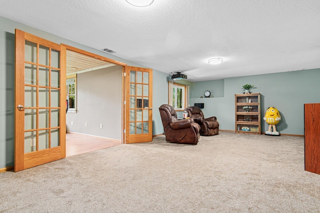 1962 72 1/2 St, Centerville, MN 55038 - living area with carpet flooring, a textured ceiling, and french doors