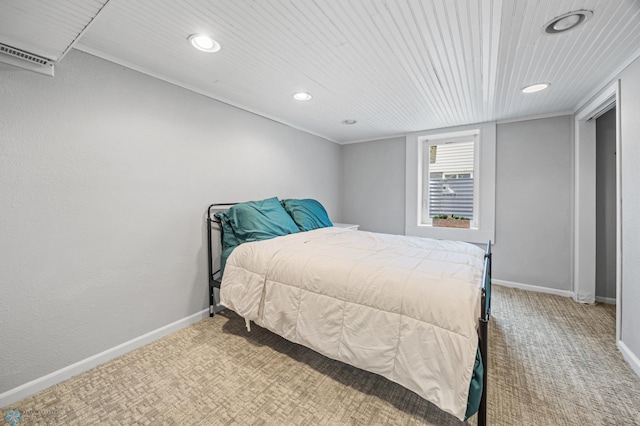 726 Oak St N, Fargo, ND 58102 - carpeted bedroom featuring recessed lighting and wood ceiling