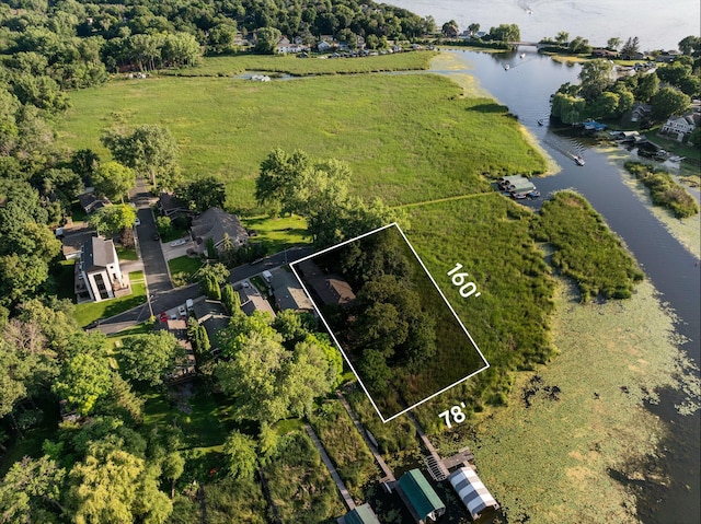 4832 Longford Rd, Mound, MN 55364 - aerial view of property and surrounding area with a large body of water and property boundaries highlighted