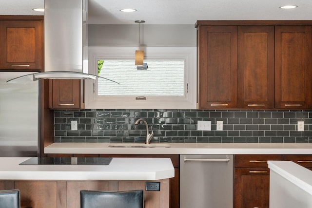 4832 Longford Rd, Mound, MN 55364 - kitchen with dishwasher, range hood, fridge, light countertops, and tasteful backsplash