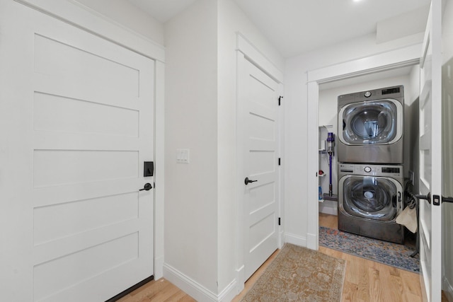 109 Pine St E, Stillwater, MN 55082 - laundry room with stacked washing machine and dryer and light wood-style floors