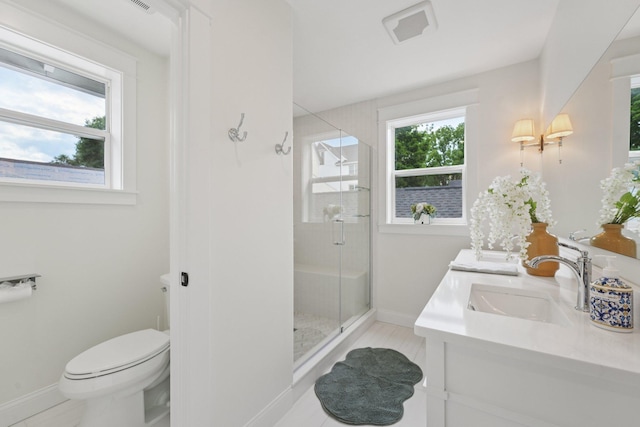 109 Pine St E, Stillwater, MN 55082 - bathroom featuring a stall shower, double vanity, and tile patterned flooring