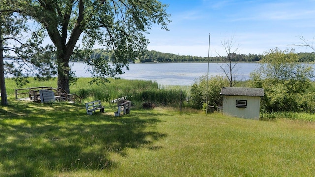 21837 Mishawaka Rd, Grand Rapids, MN 55744 - view of yard featuring a water view and a shed