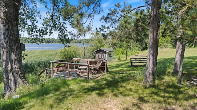 21837 Mishawaka Rd, Grand Rapids, MN 55744 - view of green lawn featuring a water view and a shed