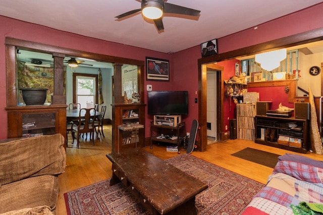 2912 15th Ave S, Minneapolis, MN 55407 - living room with a ceiling fan and wood finished floors