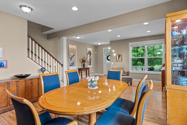 18837 Javelin Way, Lakeville, MN 55044 - dining area with light wood finished floors, stairway, and recessed lighting