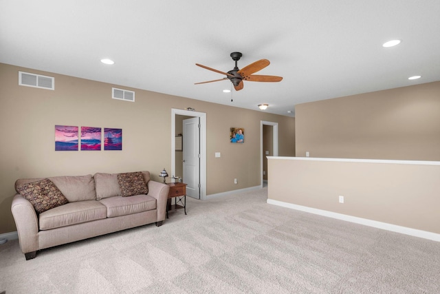 18837 Javelin Way, Lakeville, MN 55044 - living area featuring ceiling fan, light colored carpet, and recessed lighting