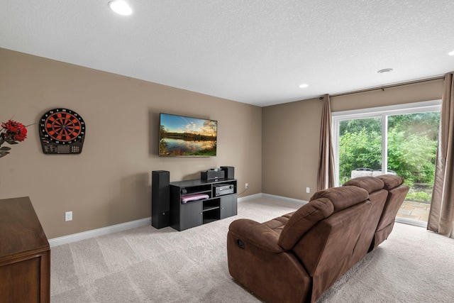 18837 Javelin Way, Lakeville, MN 55044 - living room with light carpet, recessed lighting, and a textured ceiling