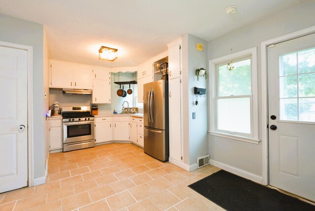 1631 Ross Ave, Saint Paul, MN 55106 - kitchen with appliances with stainless steel finishes, under cabinet range hood, plenty of natural light, and light countertops