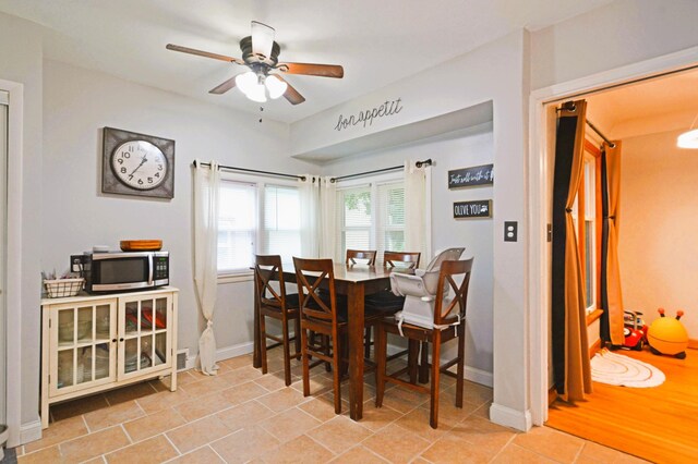 1631 Ross Ave, Saint Paul, MN 55106 - tiled dining room featuring ceiling fan and baseboards