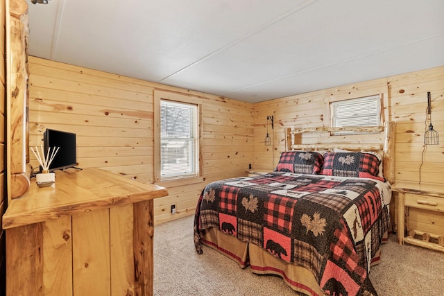 46317 Lucretia Ln, Isle, MN 56342 - bedroom with light carpet, wood walls, and multiple windows