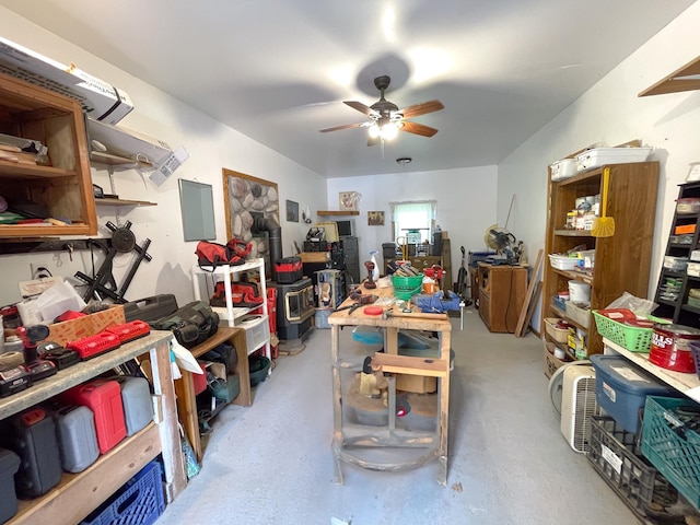 5566 Little Marais Rd, Crystal Bay Twp, MN 55603 - misc room featuring a ceiling fan and concrete flooring