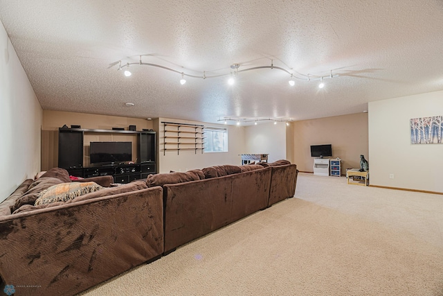 3730 Taylor St S, Fargo, ND 58104 - living room featuring rail lighting, carpet floors, and a textured ceiling