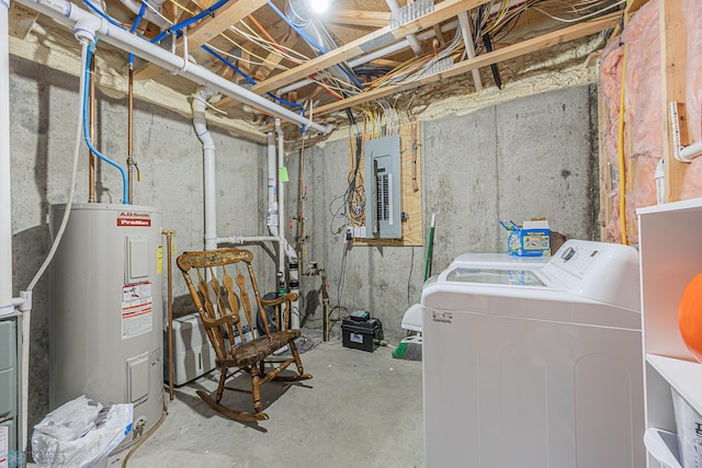 3730 Taylor St S, Fargo, ND 58104 - unfinished basement with electric panel, electric water heater, and independent washer and dryer