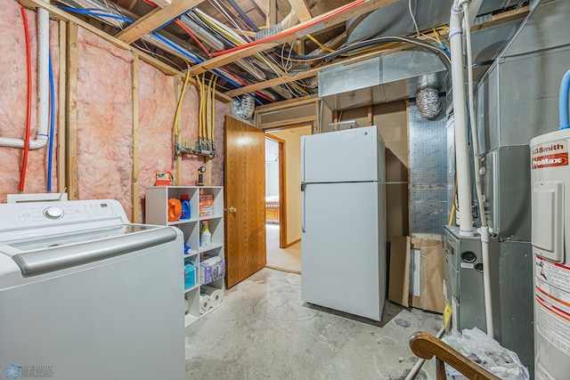 3730 Taylor St S, Fargo, ND 58104 - unfinished basement featuring washer / dryer and freestanding refrigerator