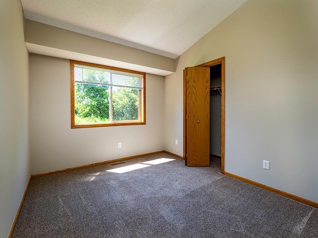 133 Summerfield Ct, Waverly, MN 55390 - unfurnished bedroom with carpet floors, a textured ceiling, vaulted ceiling, and a closet