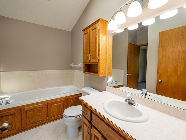 133 Summerfield Ct, Waverly, MN 55390 - bathroom with a bath, lofted ceiling, vanity, and tile patterned floors